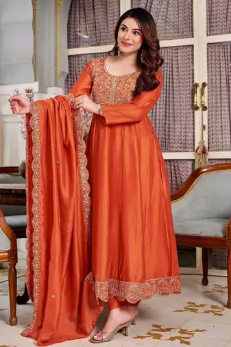 Rust color smart graceful kurta set for trendy girlie looks