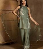 Pista color smart graceful kurta set for trendy girlie looks