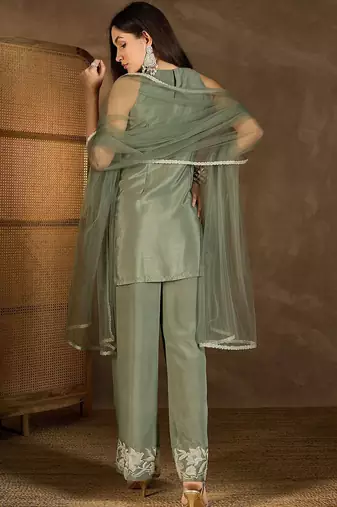 Pista color smart graceful kurta set for trendy girlie looks