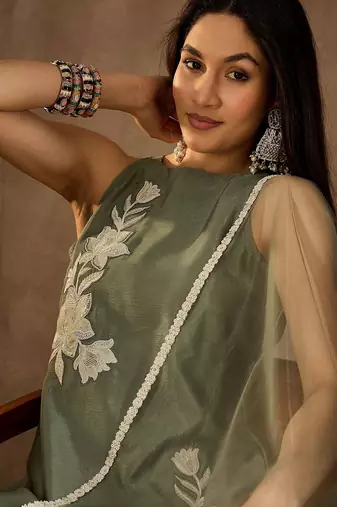 Pista color smart graceful kurta set for trendy girlie looks