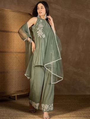 Pista color smart graceful kurta set for trendy girlie looks 4