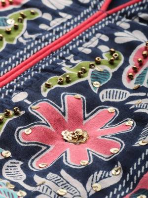 Women navy blue printed anarkali kurta 2