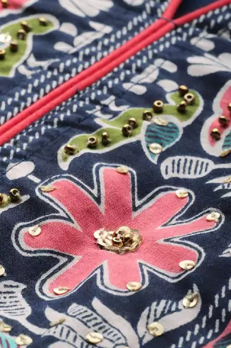 Women navy blue printed anarkali kurta