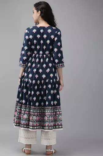 Women navy blue printed anarkali kurta