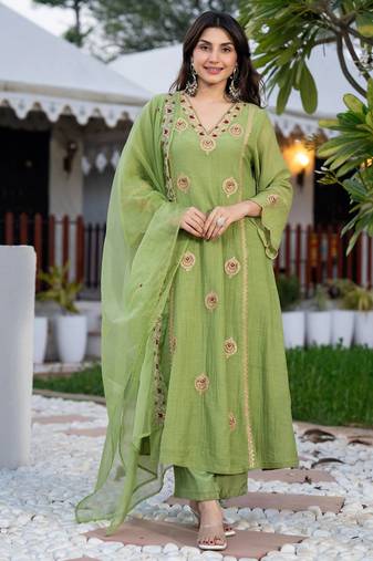 Pista color smart graceful kurta set for trendy girlie looks