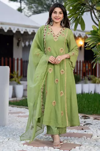 Pista color smart graceful kurta set for trendy girlie looks