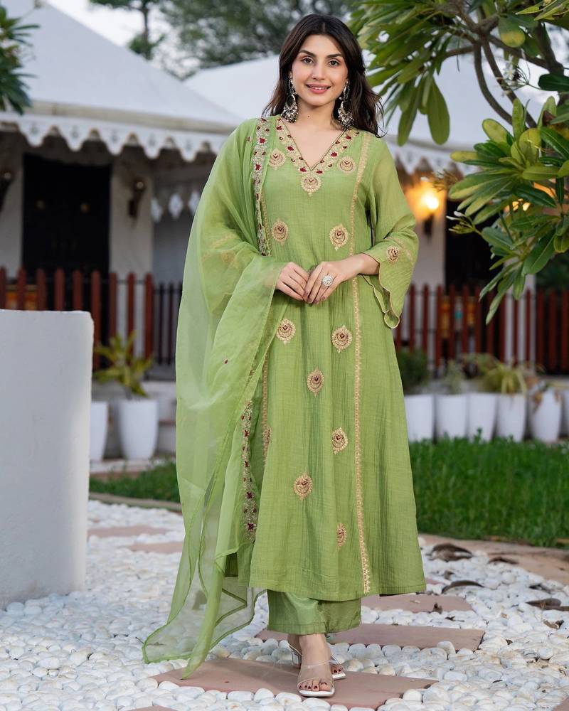 Pista color smart graceful kurta set for trendy girlie looks