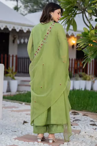 Pista color smart graceful kurta set for trendy girlie looks