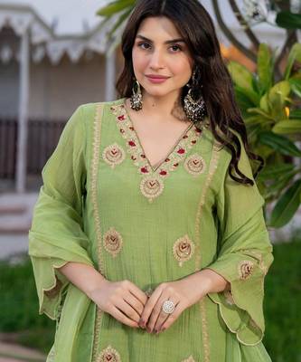 Pista color smart graceful kurta set for trendy girlie looks 3
