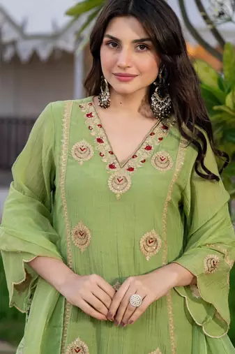 Pista color smart graceful kurta set for trendy girlie looks