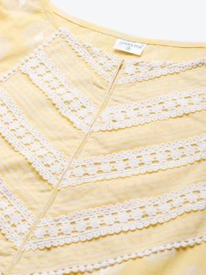 Women yellow & white ethnic motifs screen print cotton pastel kurta 3