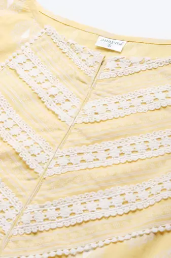 Women yellow & white ethnic motifs screen print cotton pastel kurta