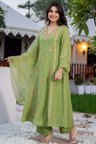 Pista color smart graceful kurta set for trendy girlie looks