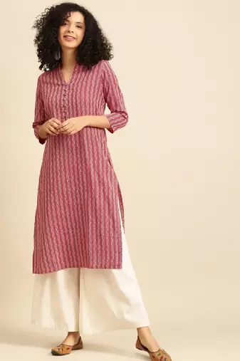Women red & white striped kurta