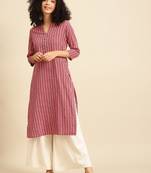 Women red & white striped kurta