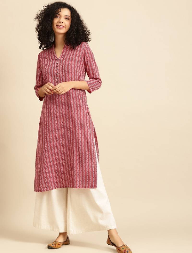 Women red & white striped kurta