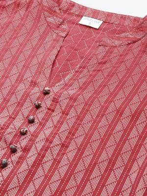 Women red & white striped kurta 2