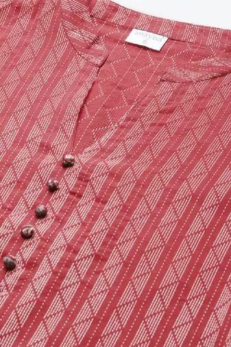 Women red & white striped kurta