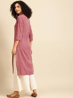 Women red & white striped kurta 3