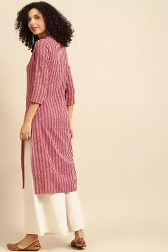 Women red & white striped kurta