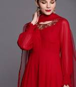 Women red & gold-toned embroidered georgette anarkali kurta