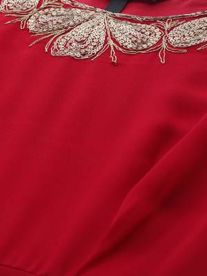 Women red & gold-toned embroidered georgette anarkali kurta 2