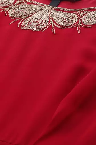 Women red & gold-toned embroidered georgette anarkali kurta