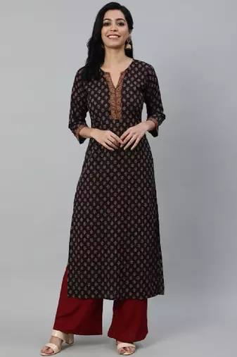 Women purple ethnic motifs printed cotton kurta