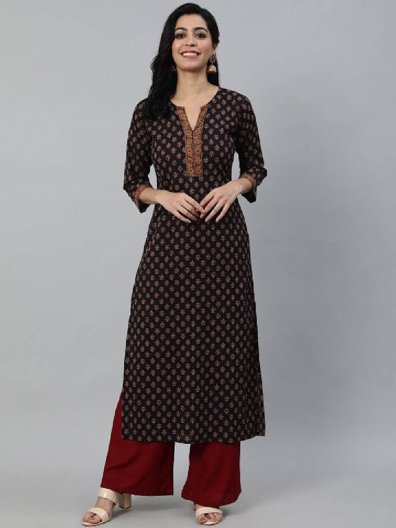 Women purple ethnic motifs printed cotton kurta