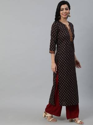 Women purple ethnic motifs printed cotton kurta 3