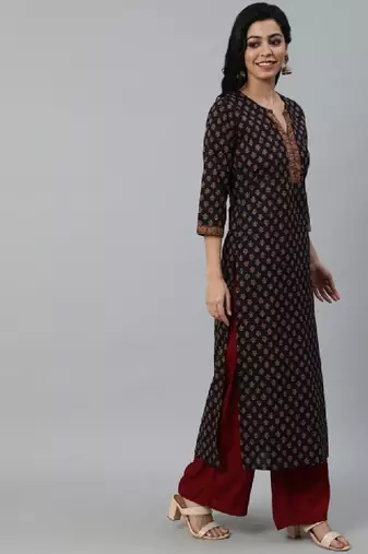 Women purple ethnic motifs printed cotton kurta
