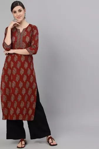 Women maroon & rosewood ethnic motifs printed kurta