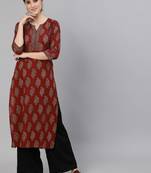 Women maroon & rosewood ethnic motifs printed kurta