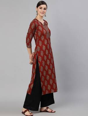 Women maroon & rosewood ethnic motifs printed kurta 3