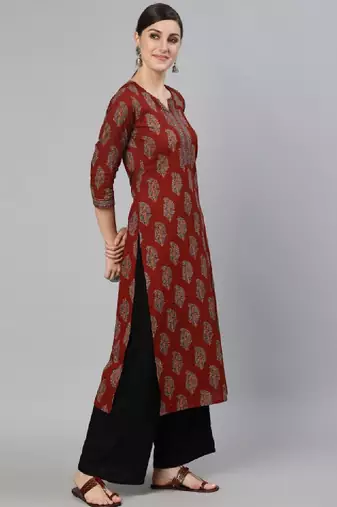 Women maroon & rosewood ethnic motifs printed kurta