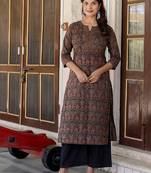 Women multicoloured & bracken ethnic motifs printed keyhole neck chikankari kurta
