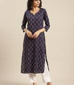 Women navy blue & red ethnic motifs printed kurta