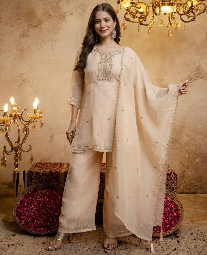 Chiku color smart crunchy fabric designer graceful partywear suit for trendy girlie looks