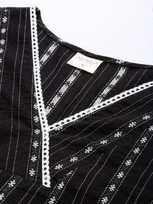 Women woven design striped straight kurta 2
