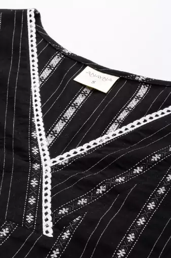 Women woven design striped straight kurta