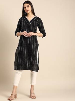 Women woven design striped straight kurta 3