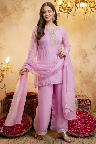 Pink color smart crunchy fabric designer graceful partywear suit for trendy girlie looks