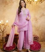 Pink color smart crunchy fabric designer graceful partywear suit for trendy girlie looks