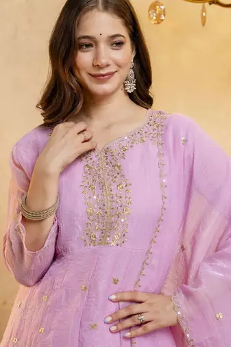 Pink color smart crunchy fabric designer graceful partywear suit for trendy girlie looks