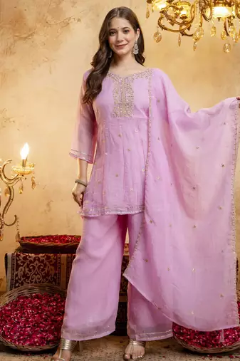 Pink color smart crunchy fabric designer graceful partywear suit for trendy girlie looks