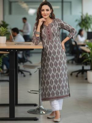 Women ethnic motifs printed pure cotton kurta 1