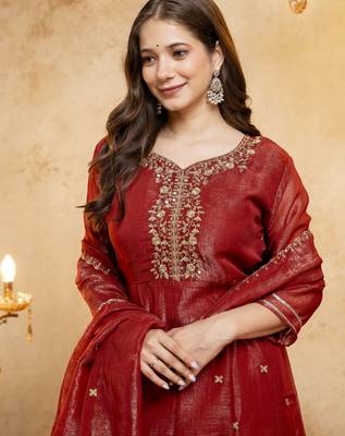 Rust color smart crunchy fabric designer graceful partywear suit for trendy girlie looks 3