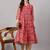 Women's dark pink chiffon lurex floral printed flared kurta