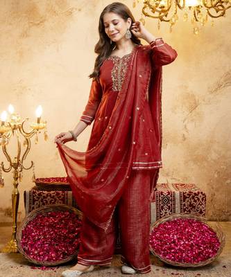 Rust color smart crunchy fabric designer graceful partywear suit for trendy girlie looks 4