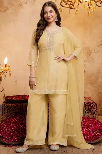 Yellow color smart crunchy fabric designer graceful partywear suit for trendy girlie looks